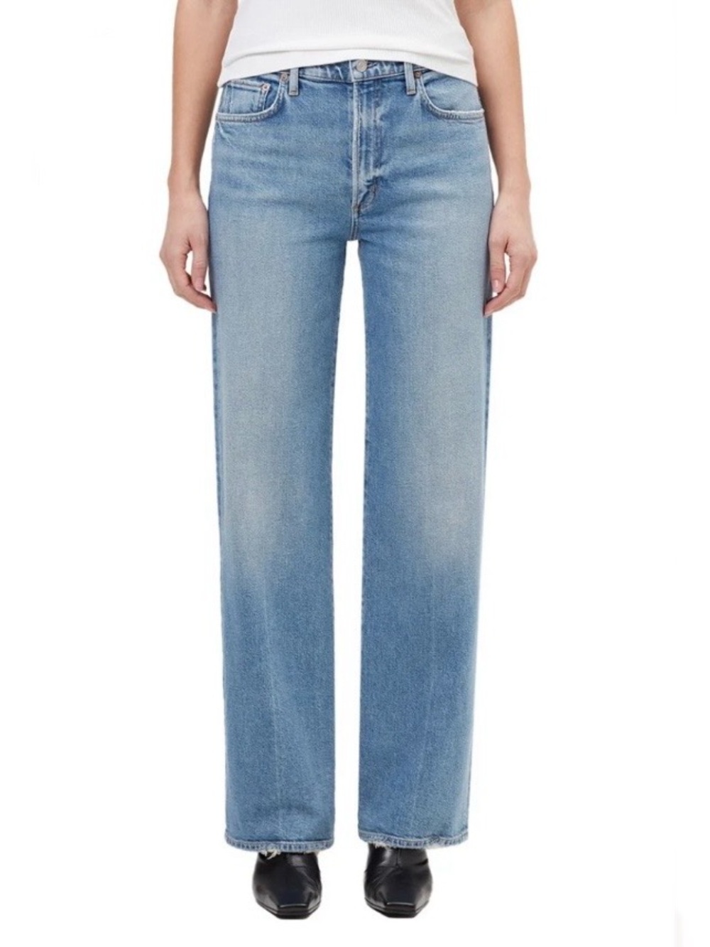 Agolde Harper Relaxed Straight Leg Mid Rise Jeans Size 29 Blue Full Length